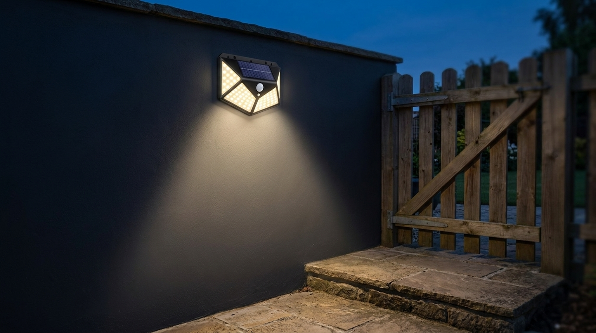 A lit side gate, with no cable to run to it