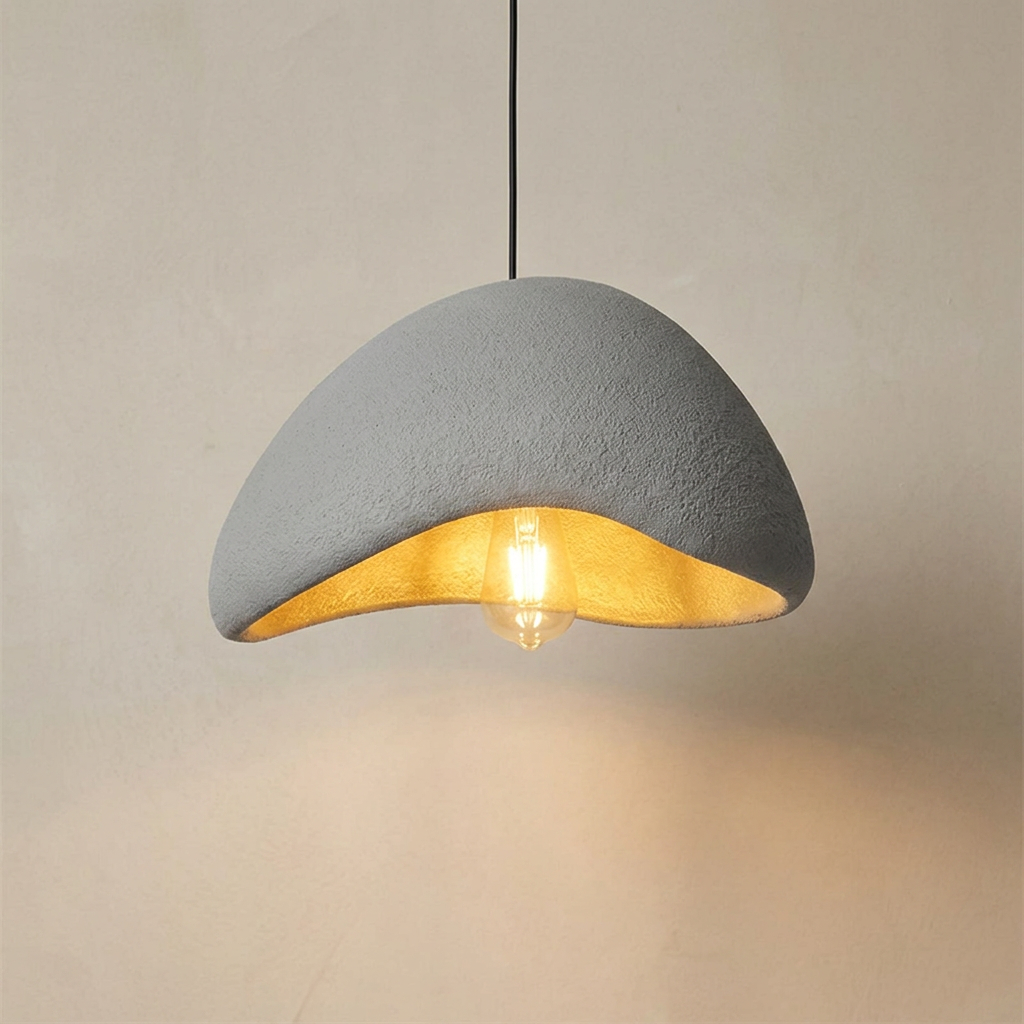 Wabi sabi pendant light, petal shade in cement grey