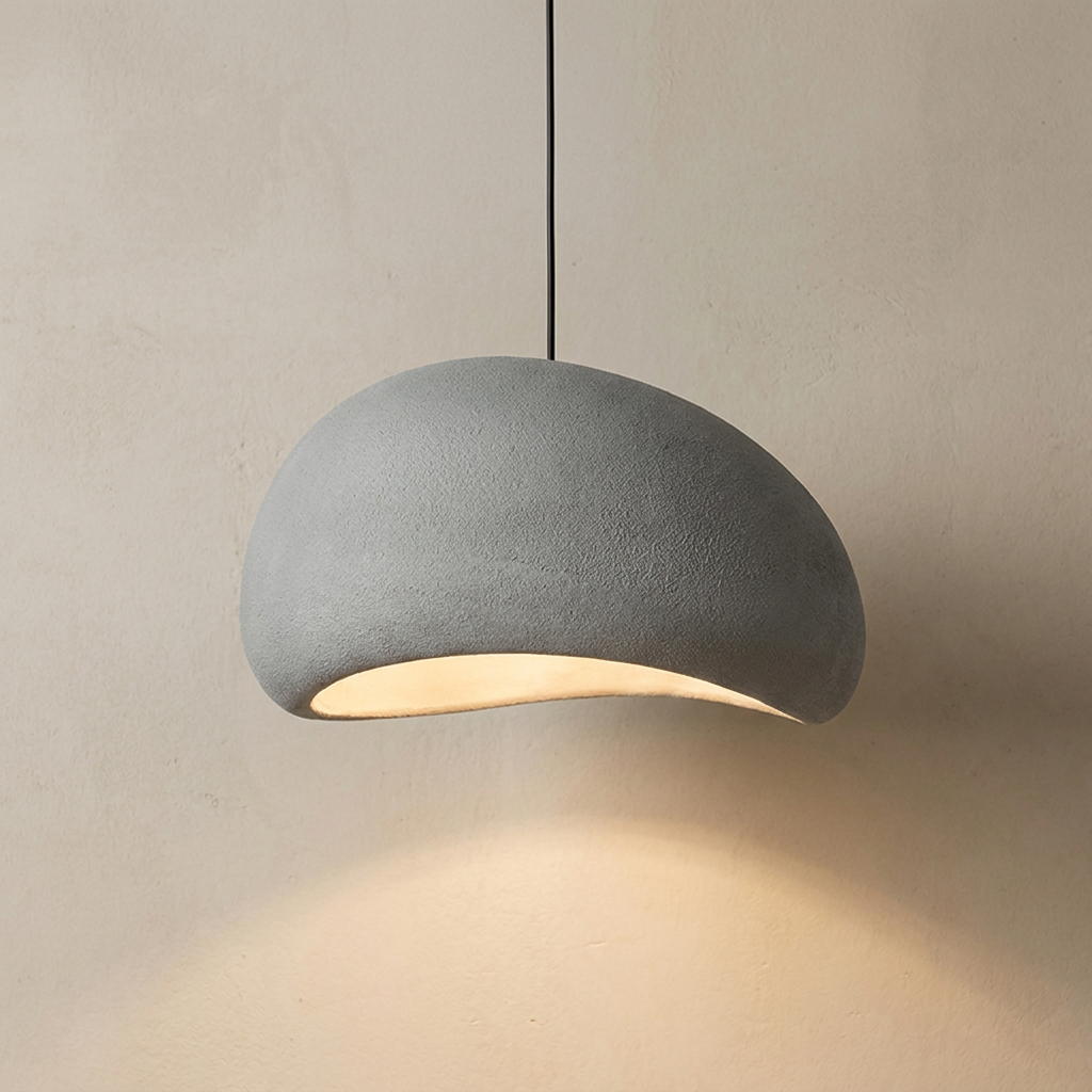 Wabi sabi pendant light, pebble shade in cement grey