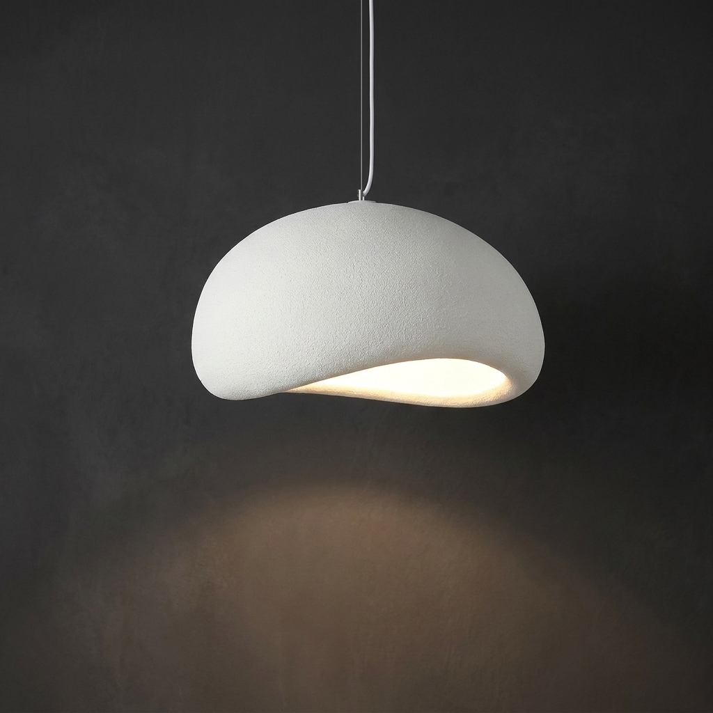 Wabi sabi pendant light, pebble shade in pure white
